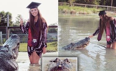 Me rastin e diplomimit, vajza nga Teksasi pozon karshi aligatorit 450 kilogramësh (Foto/Video)