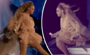 Beyonce pengohet në shkallët e skenës dhe për pak sa nuk rrëzohet