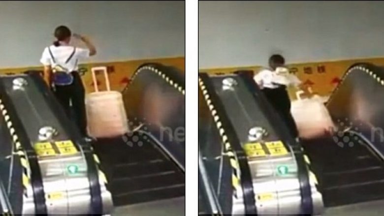 Valixhja rrokulliset shkallëve elektrike, lëndohen dy kineze (Video)