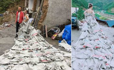 Kinezja e bëri fustanin e nusërisë me 40 thasë të çimentos (Foto/Video)