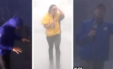 Në “zemër” të uraganit Florence, gazetarët mezi arrinin të qëndronin në këmbë gjatë raportimit live (Video)
