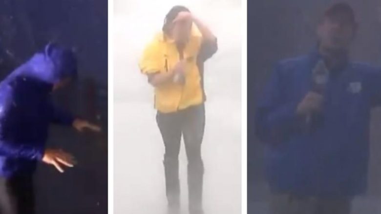 Në “zemër” të uraganit Florence, gazetarët mezi arrinin të qëndronin në këmbë gjatë raportimit live (Video)