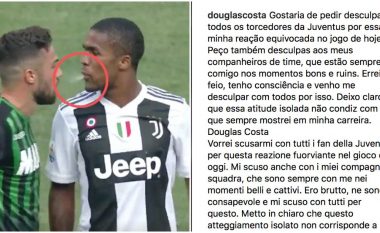 Douglas Costa i kërkon falje klubit dhe tifozëve të tij pas gjesteve të turpshme, por jo edhe lojtarit të Sassuolos