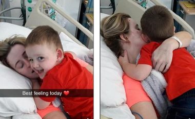 Moment emocionues, vogëlushi i gëzohet ribashkimit me të ëmën e cila u zgjua nga koma (Foto)