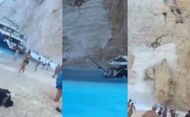Rrëshqitje e gurëve në një nga plazhet më të bukura në botë, momenti kur turistët ikin “për të shpëtuar kokat e tyre” (Video)