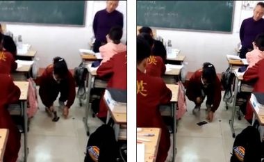 E zë duke përdorur telefonin e mençur në orë të mësimit, arsimtari kinez urdhëron nxënësen ta thyej me çekan (Video)
