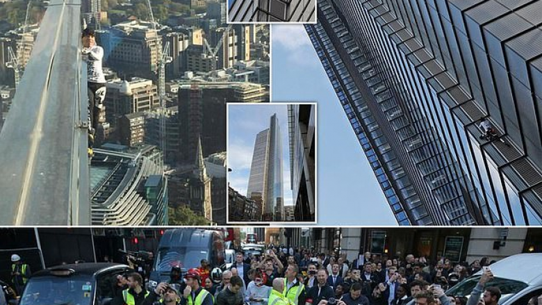 “Njeriu merimangë” ngjitet pa pajisje mbrojtëse në ndërtesën më të lartë në Londër (Foto/Video)