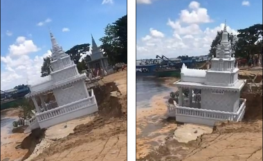 Rrëshqet dheu nga shirat e rrëmbyeshëm, shembet tempulli budist – kalimtari filmon gjithçka (Video)