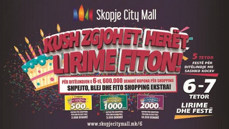 Skopje City Mall feston ditëlindjen e 6-të me 10 mijë euro dhurata