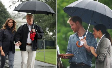 Një shembull për Donald Trumpin, Meghan Markle ia mban çadrën princit Harry dhe nuk e lë në shi