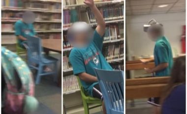 Kapet duke shikuar filma për të rritur në bibliotekë në sektorin e librave për fëmijë, kishte harruar t’i kyç dëgjueset mirë – dëgjohen “tinguj të paartikuluar” (Video)