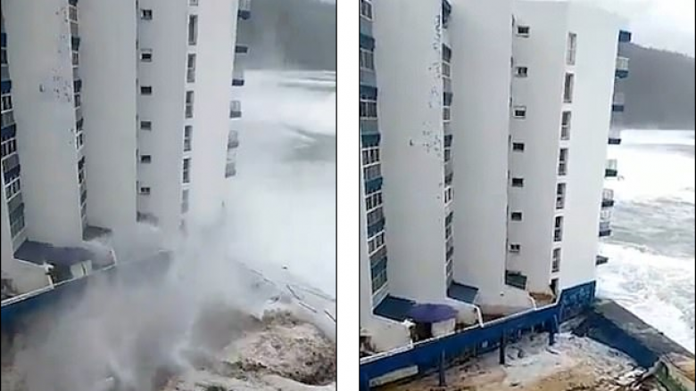 Erërat e forta krijuan dallgë të mëdha që shkatërruan tarracat e bllokut të apartamenteve në Spanjë (Video)