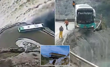 Edhe pse rrotat e pasme i dolën nga rruga, ekipet emergjente arritën ta shpëtojnë shoferin e autobusit (Video)