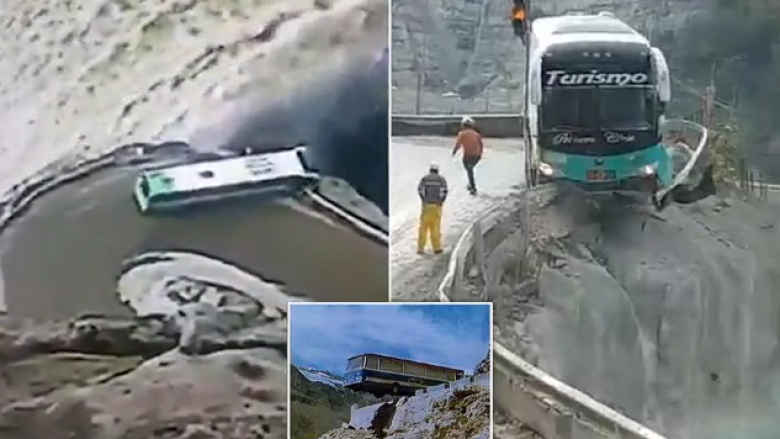 Edhe pse rrotat e pasme i dolën nga rruga, ekipet emergjente arritën ta shpëtojnë shoferin e autobusit (Video)