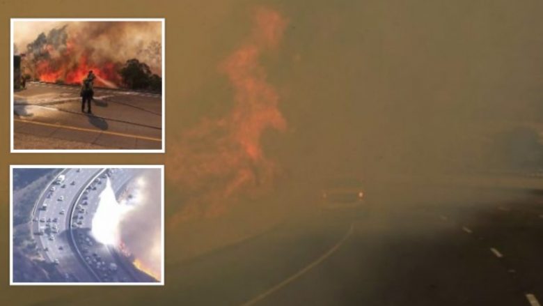 Automjetet tentojnë të shmangin zjarrin që ishte “ngjitur” për autostradën në Kaliforni (Foto/Video)