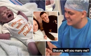 Ajo ishte në tryezën operative, ku e lindi fëmijën – i dashuri e zë në befasi, i bën propozimin për martesë (Video)
