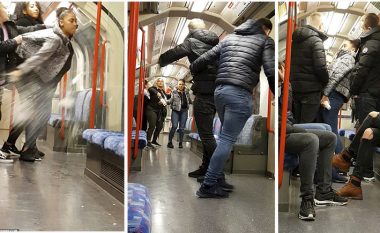 Njëzetvjeçarja sulmon me shishe të verës një grup të rinjsh në metronë e Londrës, pasagjeri filmon gjithçka (Video)