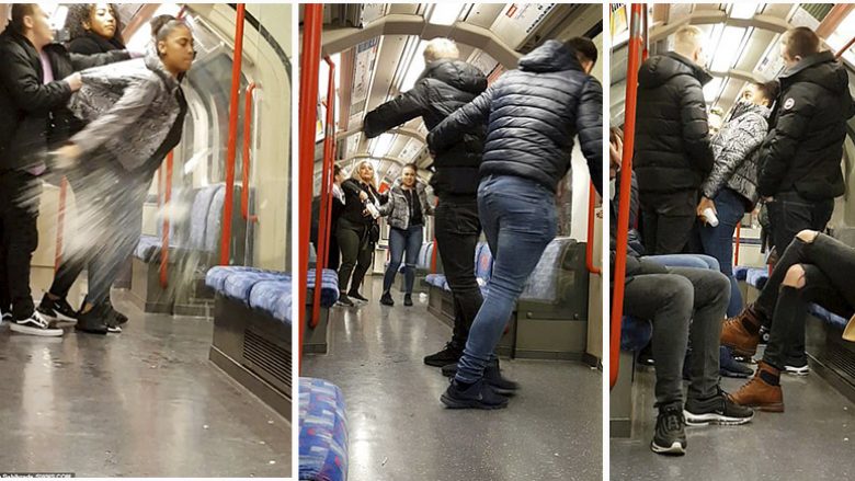 Njëzetvjeçarja sulmon me shishe të verës një grup të rinjsh në metronë e Londrës, pasagjeri filmon gjithçka (Video)