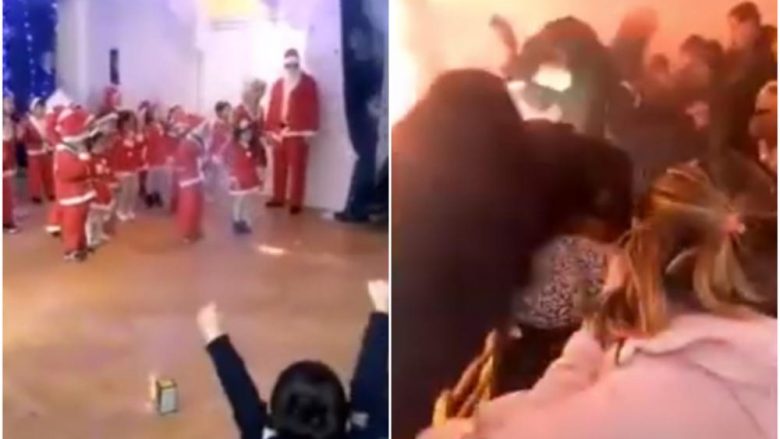 Programit i Vitit të Ri nuk shkoi sipas planit, fëmijët dhe prindërit në një çerdhe në Kazakistan tmerrohen nga shpërthimi i fishekzjarrëve (Video)