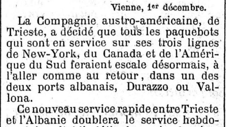 “Le Figaro” (1913): Krijimi i linjës së re detare që do të lidhë Durrësin dhe Vlorën me Amerikën