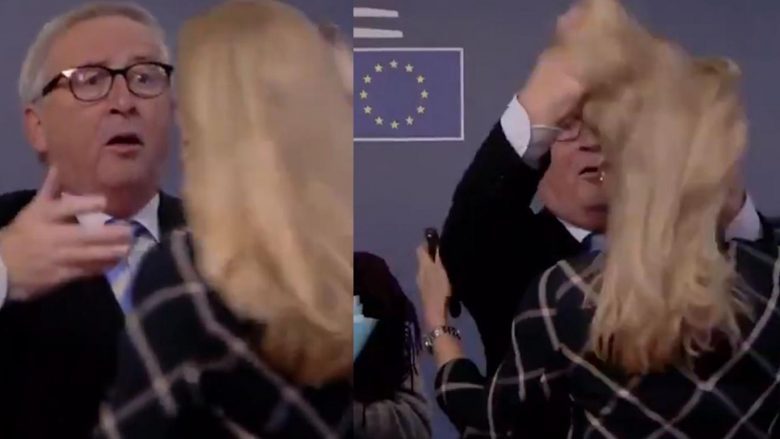 Edhe një spektakël nga Juncker: I “trazon” flokët një gruaje dhe hedh dokumentet në tokë (Video)