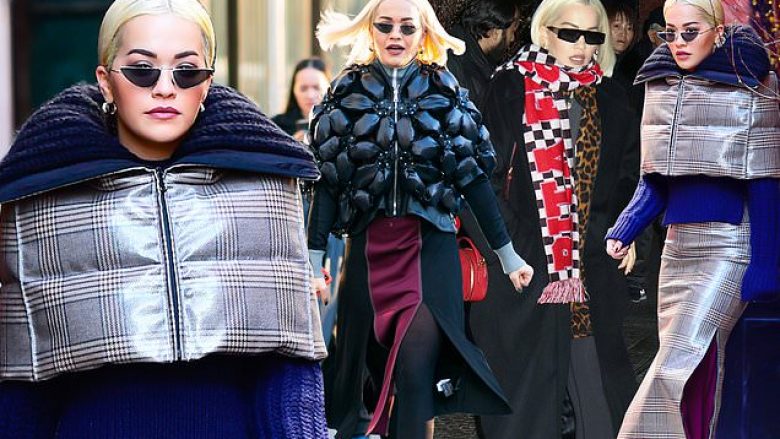 Rita me veshje të çuditshme dimërore, por me shumë stil rrugëve të New Yorkut