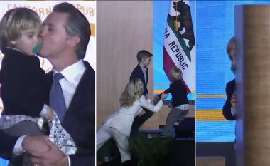 Guvernatori i Kalifornisë po mbante fjalimin e inaugurimit, djali i tij dy-vjeçar mori vëmendjen e të gjithëve (Video)