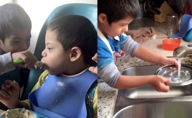 Djaloshi katërvjeçar me Sindromën Down ndihmon prindërit të kujdesen për tre “vëllezërit e tij” me aftësi të kufizuara (Video)