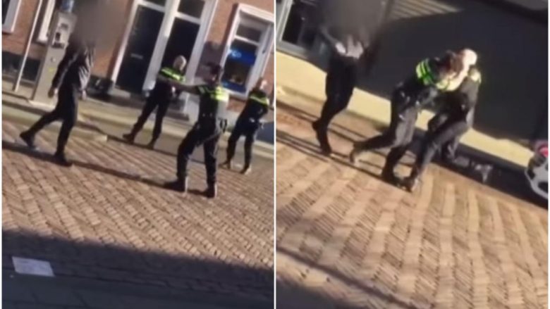 Polaku sulmon tre policë holandezë, zyrtarët policorë mbroheshin me shufra dhe sprej – mezi arritën ta “neutralizojnë” (Video)