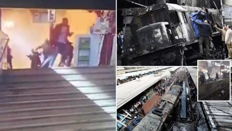 Treni godet barrierën e betonit në stacionin e Kajros, shpërthen dhe përfshihet nga zjarri – humbin jetën 25 persona (Foto/Video, +18)