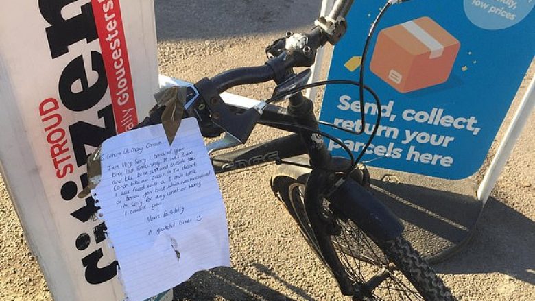 Biçikletën e ktheu me shënimin ku kërkon falje, pretendon se nuk e vodhi por vetëm e shfrytëzoi (Foto)