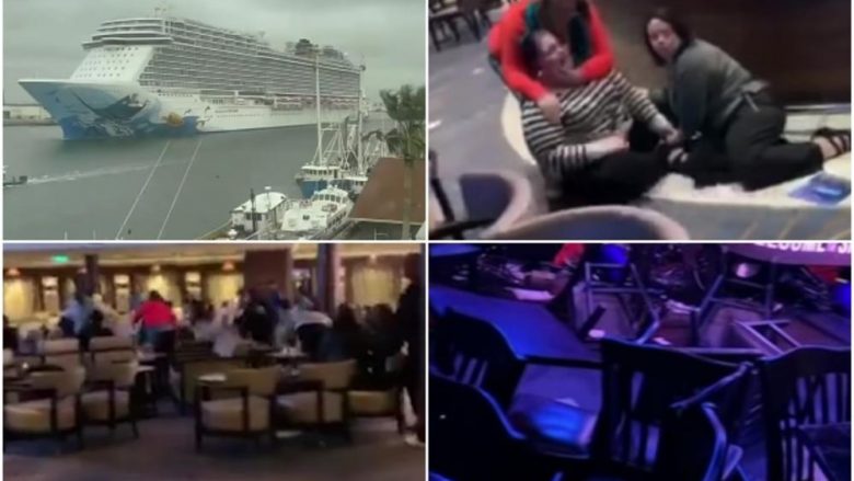 Erërat që frynin me shpejtësi 185 km/h lëkundën anijen gjigante, pasagjerët kaplohen nga paniku – tavolinat e karriget fluturonin nga të gjitha anët (Video)