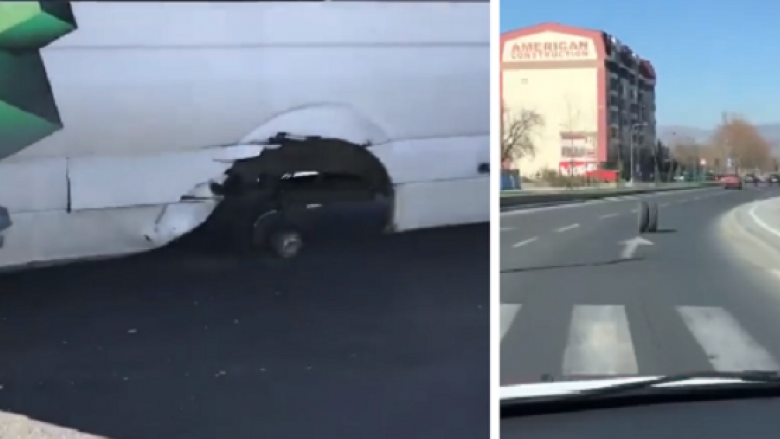 Minibusit të mbushur me udhëtarë i del goma në rrugët e Shkupit (Video)