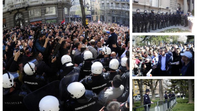 Në Beograd protestuesit mblidhen para Presidencës, Vuçiq thotë se nuk do të lejojë kërcënime përmes dhunës (Video)