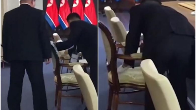 Truprojat e Kim Jong-un përkujdesen për gjithçka – pastrojnë me lecka e alkool karrigen para se të ulet shefi i tyre (Video)