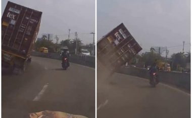 Sekondat e ndanë nga vdekja e tmerrshme, motoçiklistit për një “fije floku” nuk i bie sipër rimorkioja e kamionit (Video)