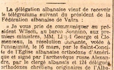 Letra e Nolit e vitit 1919, me kërkesën për kufijtë etnikë të Shqipërisë