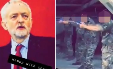 Ushtarët britanikë qëllojnë me armë në drejtim të posterit të Jeremy Corbyn – gjatë stërvitjeve (Video)