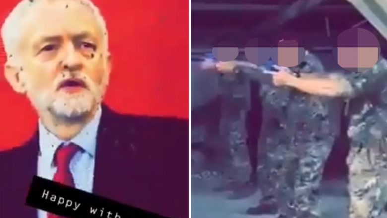 Ushtarët britanikë qëllojnë me armë në drejtim të posterit të Jeremy Corbyn – gjatë stërvitjeve (Video)