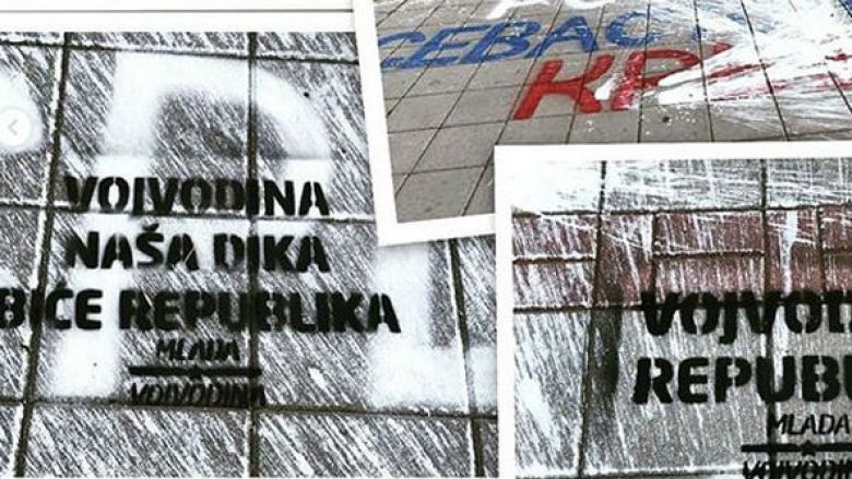 Novi Sadi gdhinë me mbishkrimet: “Kosova nuk është Krime”, “Vojvodina Republikë” (Foto)