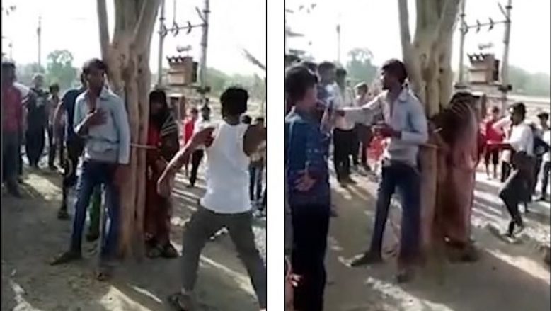 U mundua të arratiset nga India me një grua të martuar, fshatarët e lidhin për peme dhe e rrahin së bashku me të afërmet që e ndihmuan (Video)