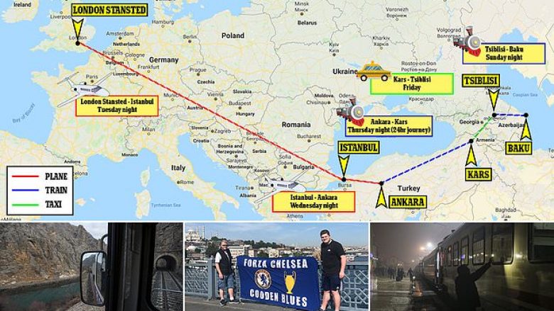 Katër fluturime dhe udhëtim 24 orësh me tren, eksperienca e çmendur e babait me të birin drejt Baku për ndeshjen e Chelseat në Ligën e Evropës