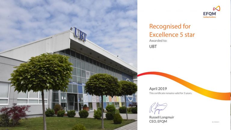 UBT certifikohet dhe vlerësohet me “Çmimin e Ekselencës me Pesë Yje”