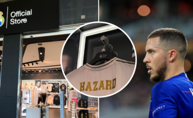 Fanella e Eden Hazard është në shitje në dyqanin zyrtar të Real Madridit në Santiago Bernabeu – ai ka zgjedhur numrin legjendar të mbretërve