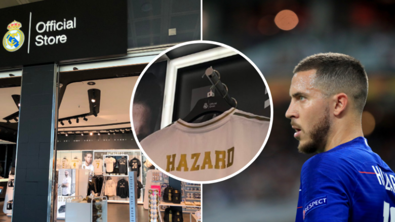 Fanella e Eden Hazard është në shitje në dyqanin zyrtar të Real Madridit në Santiago Bernabeu – ai ka zgjedhur numrin legjendar të mbretërve