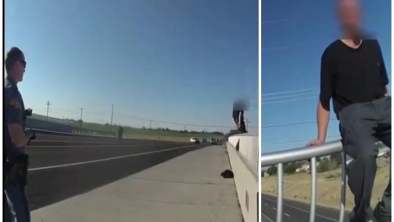 Deshi të hidhej nga ura, polici amerikan arrin ta bind burrin që mos ta bëjë – gjithçka filmohet nga kamera që e kishte në uniformë