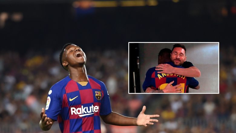 Messi përqafon djaloshin që bëri histori me Barçën ndaj Betisit – por për ta arritur këtë rekord, La Liga i kërkoi fillimisht leje nga prindërit