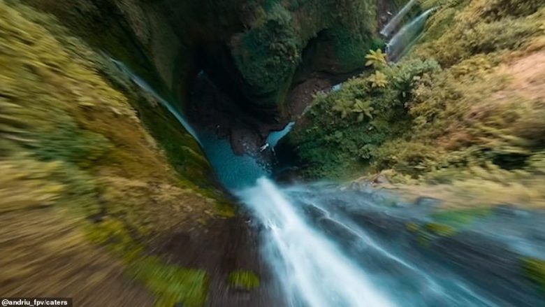 Pamje mahnitëse të ujëvarës 200 metërshe në Indonezi, të filmuara me dron