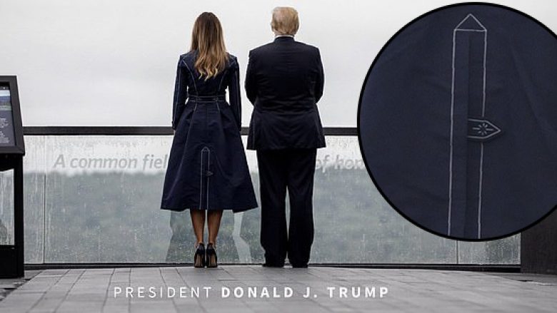 A ishte e qëllimshme? Melania Trump veshi në përkujtimin e 11 shtatorit një pallto ku dukej i vizatuar një aeroplan që po sulmonte