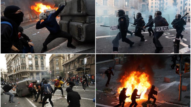 Barcelona mbushet me demonstrues, mbi gjysmë milioni katalonas dalin nëpër rrugë – hedhin gurë, shishe e gaz lotsjellës